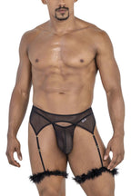 CandyMan Mesh Garter Outfit - Black