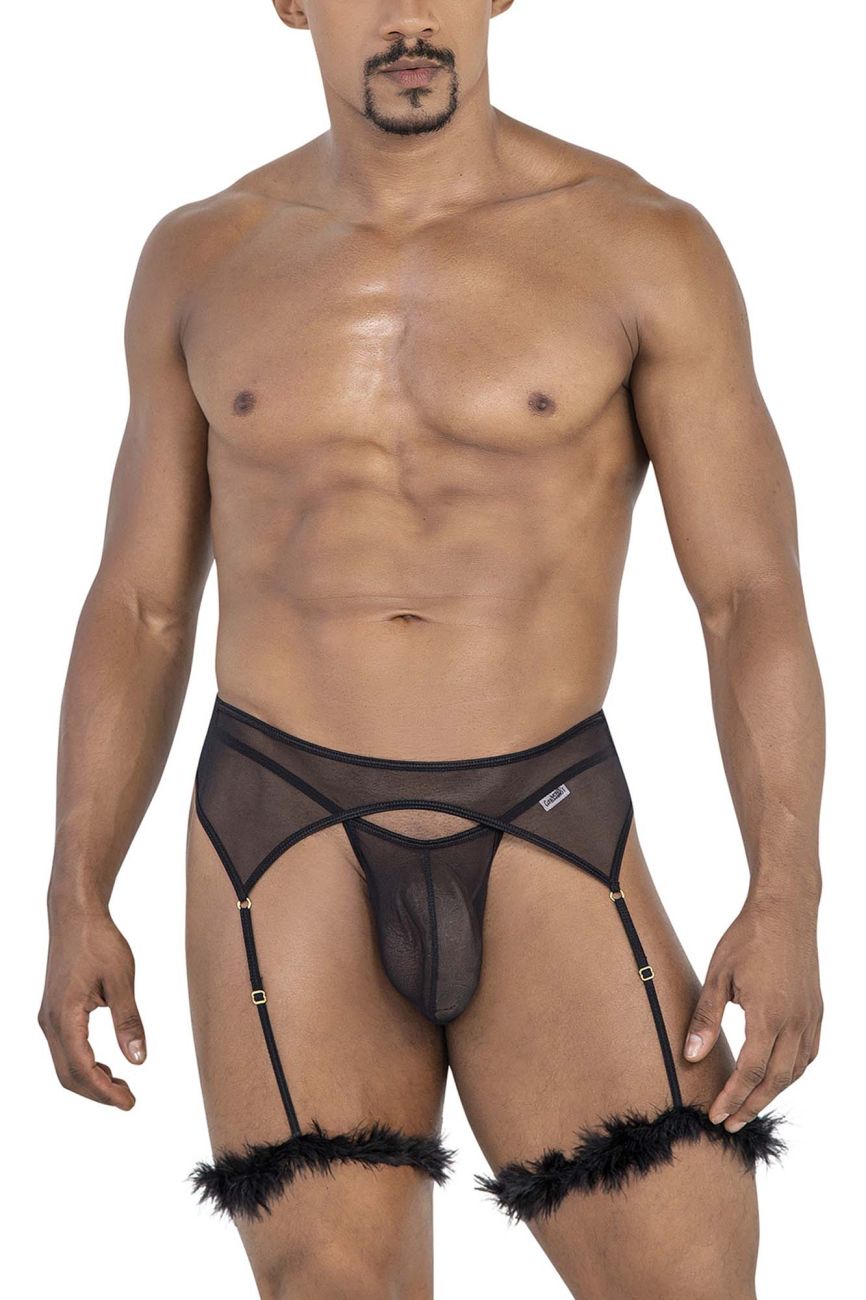 CandyMan Mesh Garter Outfit - Black