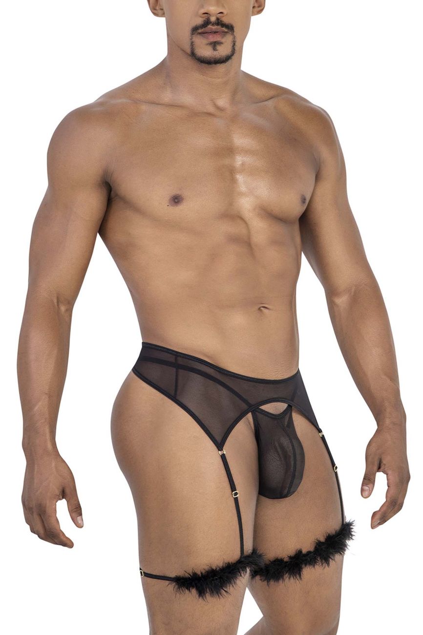 CandyMan Mesh Garter Outfit - Black