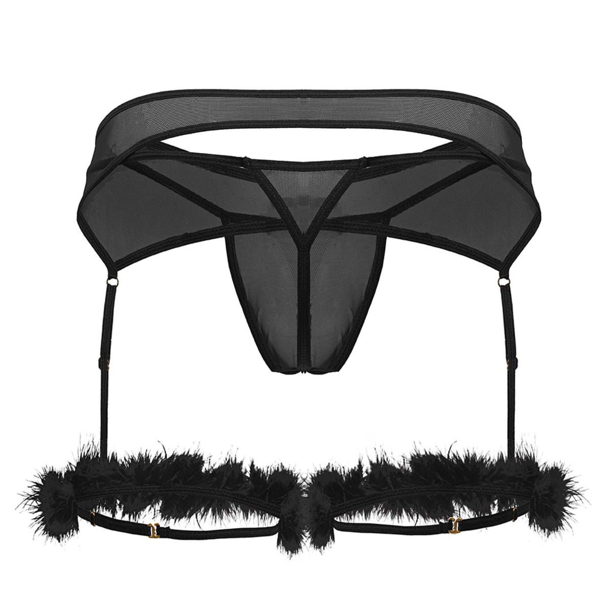 CandyMan Mesh Garter Outfit - Black