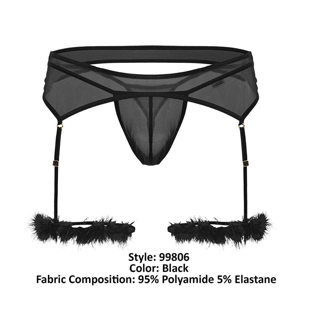 CandyMan Mesh Garter Outfit - Black