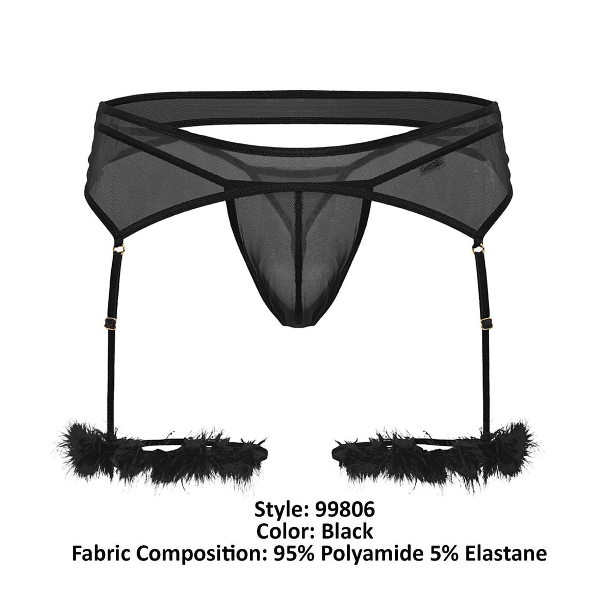 CandyMan Mesh Garter Outfit - Black