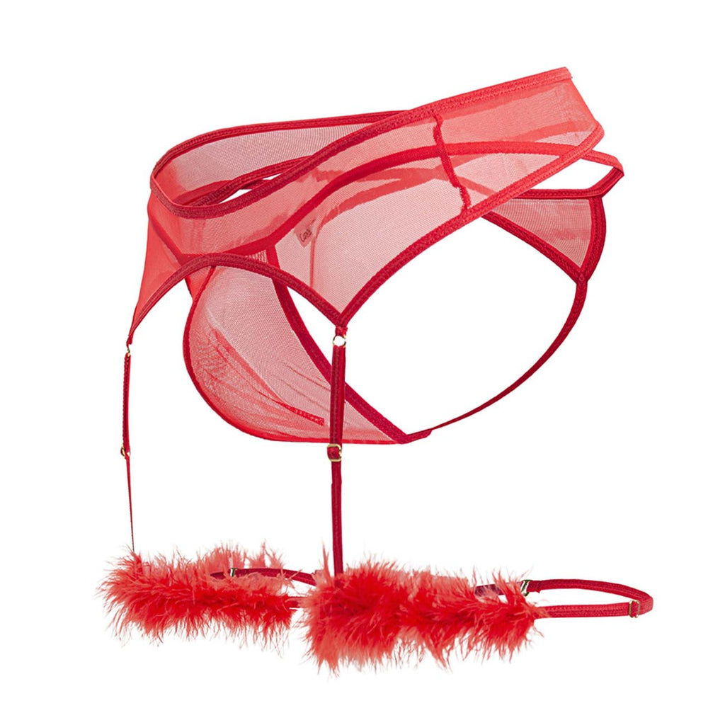 CandyMan Mesh Garter Outfit - Red