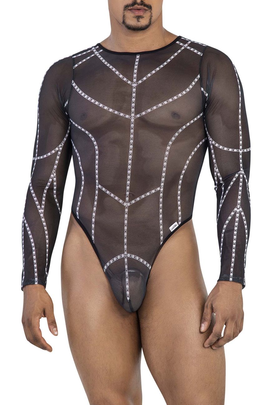 CandyMan Long Sleeve Mesh Bodysuit - Black