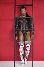 CandyMan Long Sleeve Mesh Bodysuit - Black
