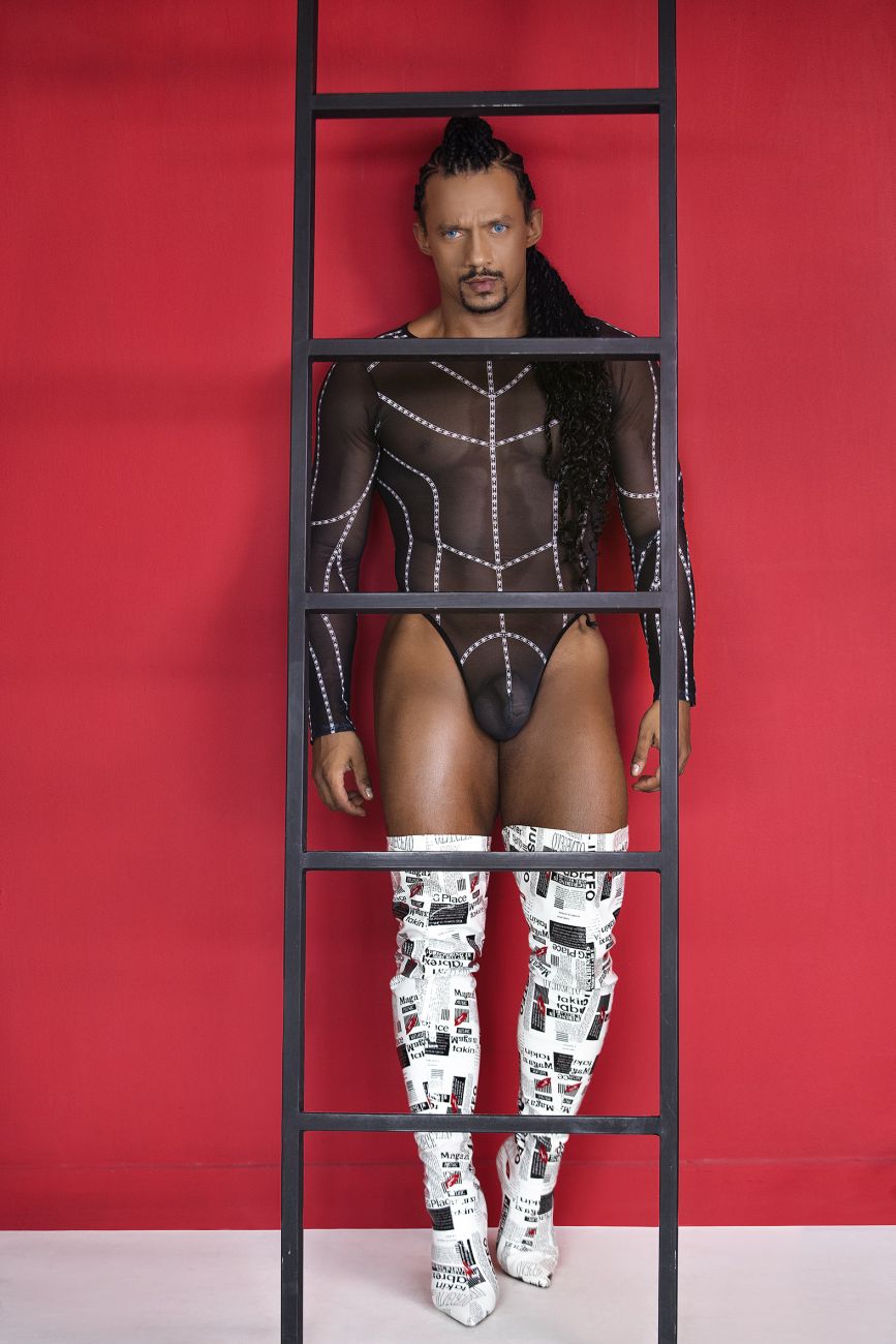CandyMan Long Sleeve Mesh Bodysuit - Black
