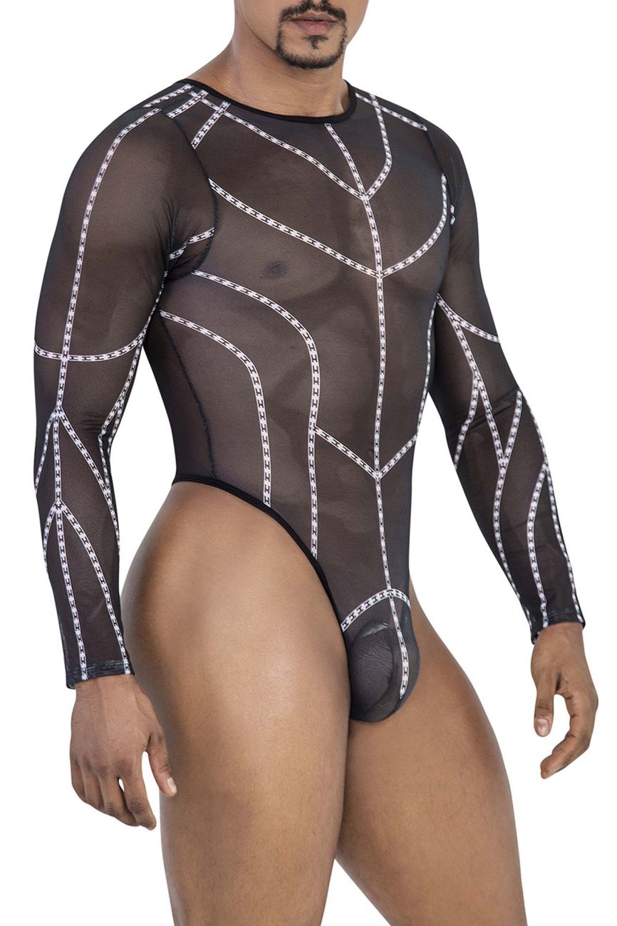 CandyMan Long Sleeve Mesh Bodysuit - Black