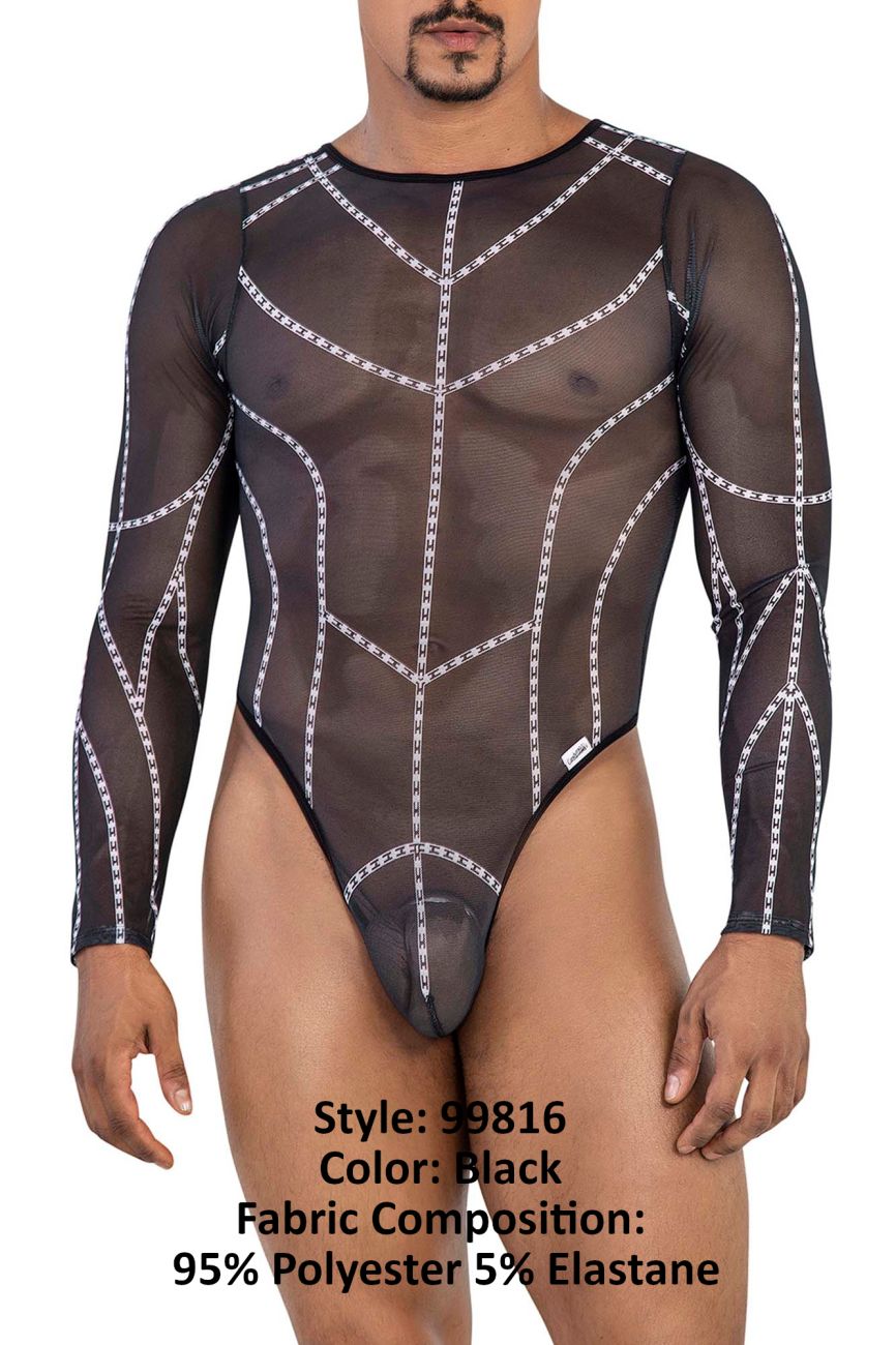 CandyMan Long Sleeve Mesh Bodysuit - Black
