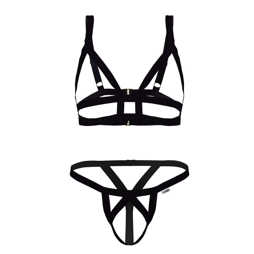 CandyMan Strappy Harness Two Piece Outfit - Black