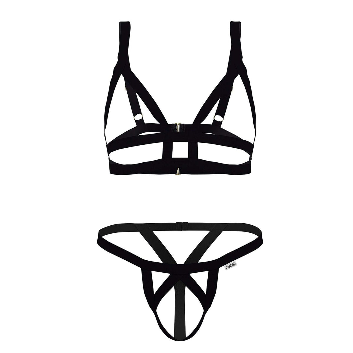 CandyMan Strappy Harness Two Piece Outfit - Black