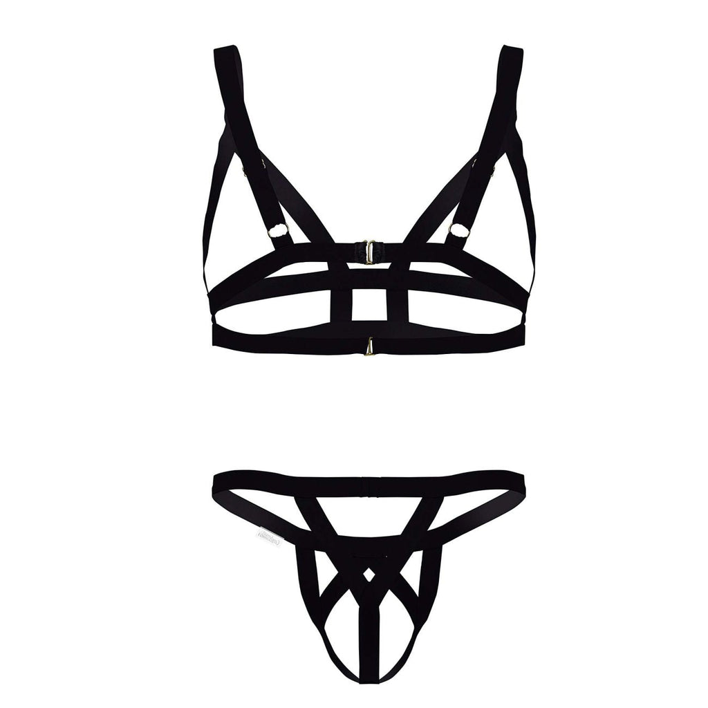 CandyMan Strappy Harness Two Piece Outfit - Black