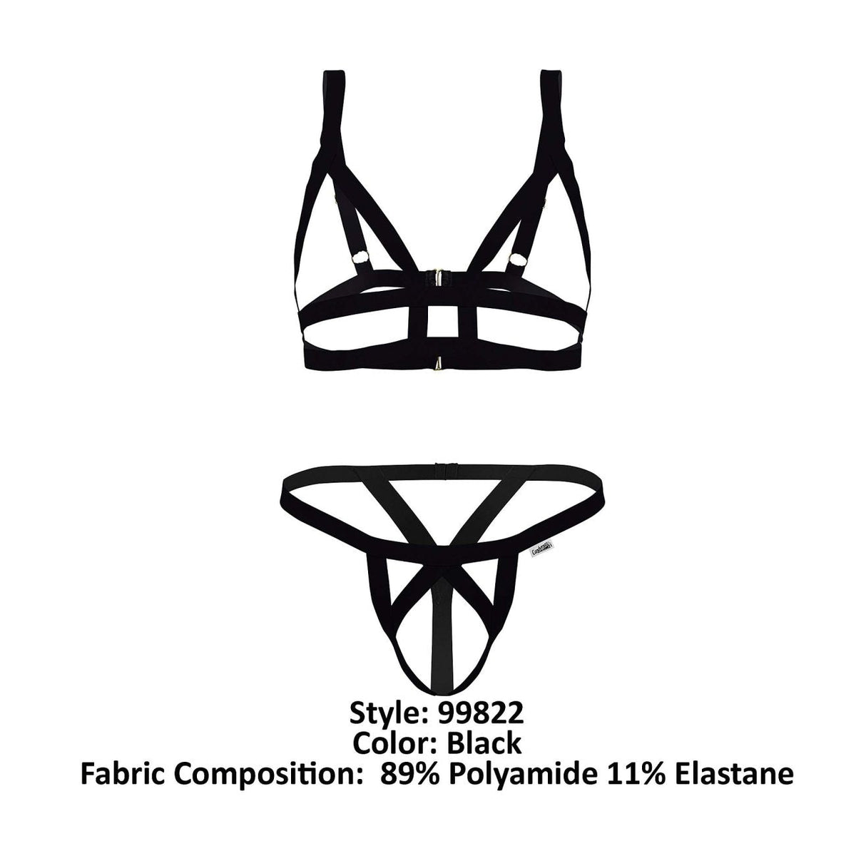 CandyMan Strappy Harness Two Piece Outfit - Black