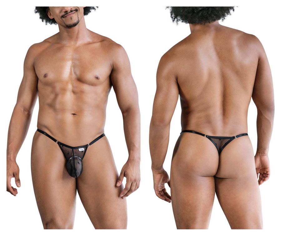 CandyMan Slider Strap Mesh Thongs - Black