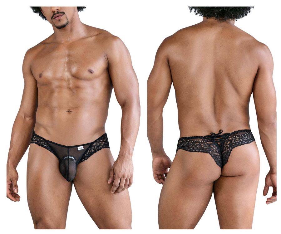 CandyMan Lace-Mesh Thongs - Black