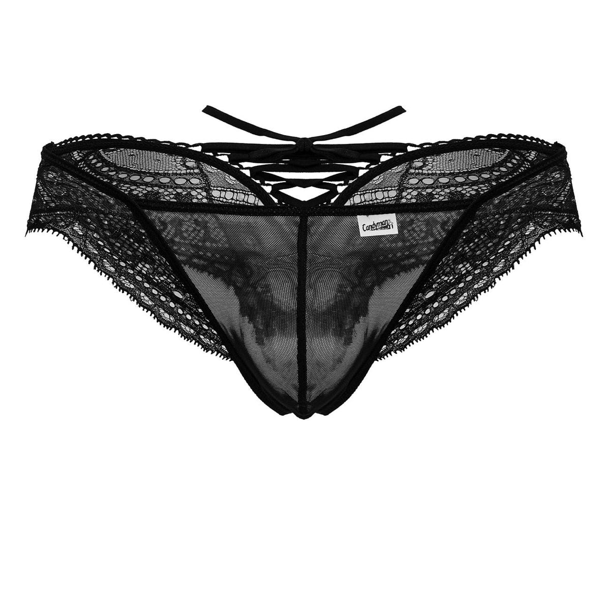 CandyMan Lace-Mesh Thongs - Black