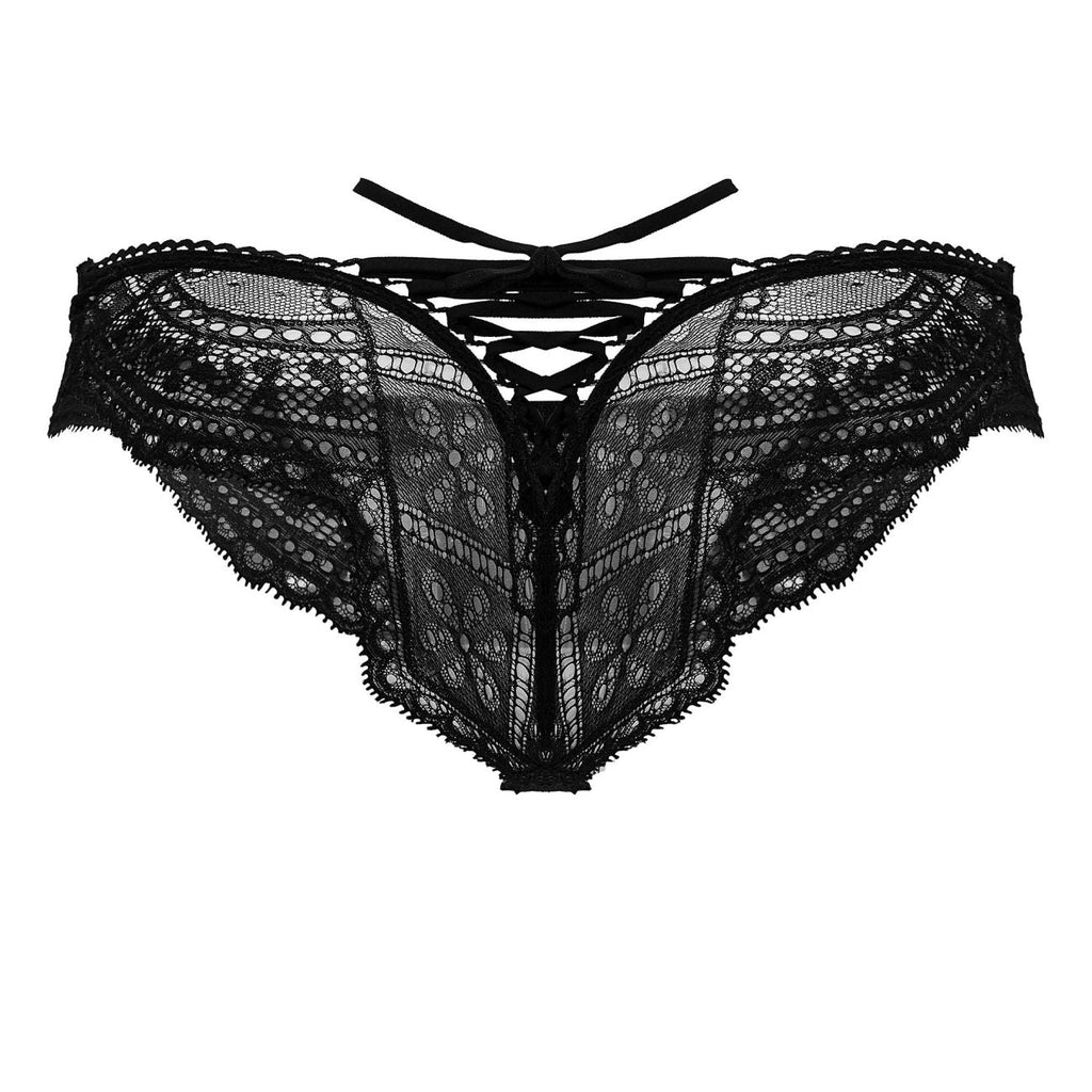 CandyMan Lace-Mesh Thongs - Black