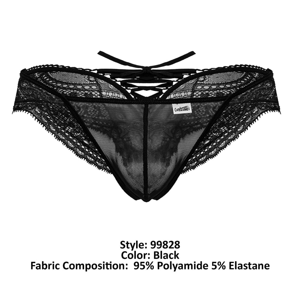 CandyMan Lace-Mesh Thongs - Black