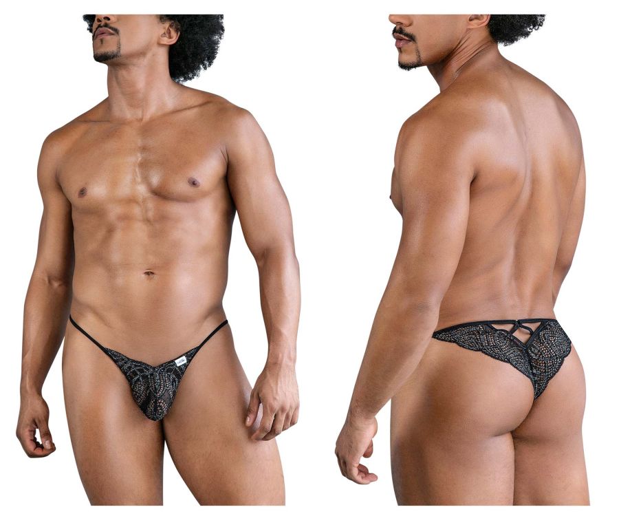 CandyMan Corset Back Lace Thongs - Black