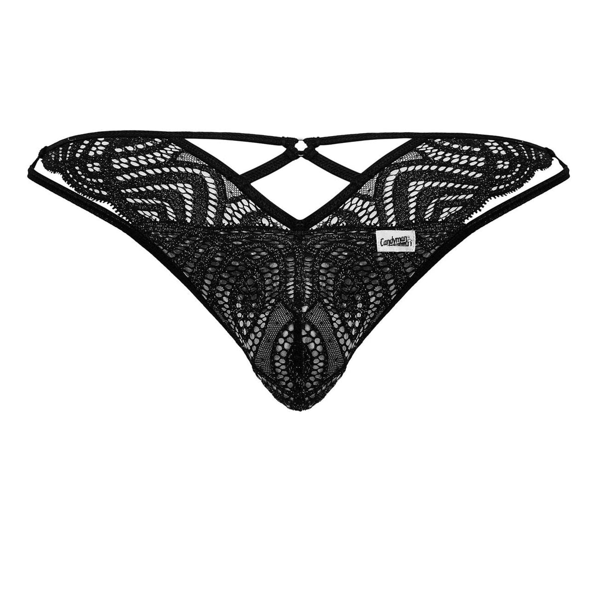 CandyMan Corset Back Lace Thongs - Black