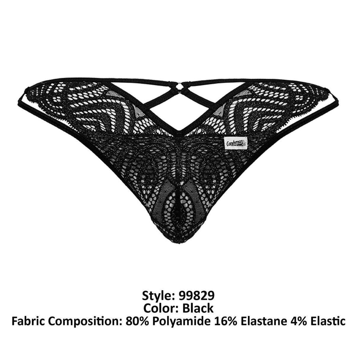 CandyMan Corset Back Lace Thongs - Black