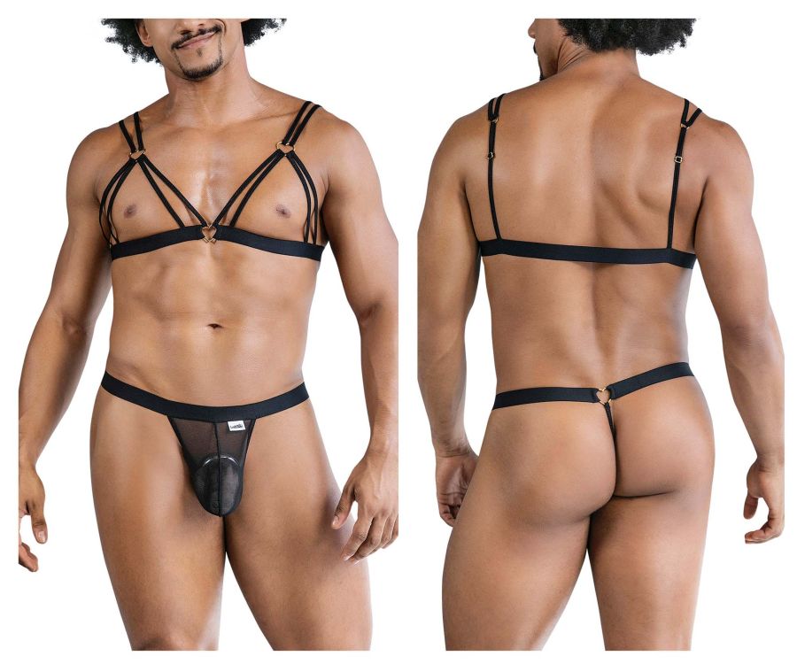 CandyMan Sheer Mesh Harness Two Piece Outfit - Black