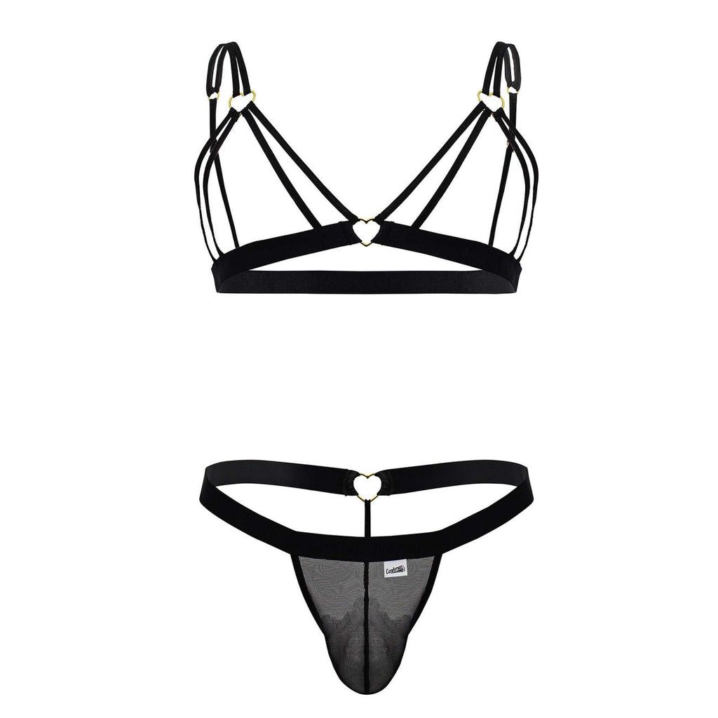 CandyMan Sheer Mesh Harness Two Piece Outfit - Black