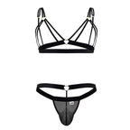 CandyMan Sheer Mesh Harness Two Piece Outfit - Black