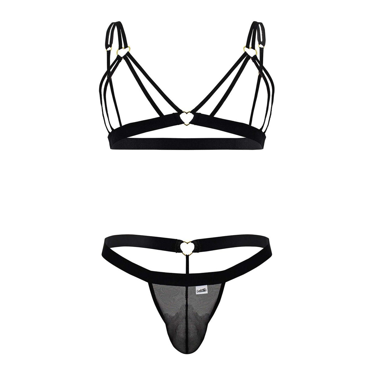 CandyMan Sheer Mesh Harness Two Piece Outfit - Black