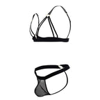 CandyMan Sheer Mesh Harness Two Piece Outfit - Black