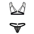 CandyMan Sheer Mesh Harness Two Piece Outfit - Black