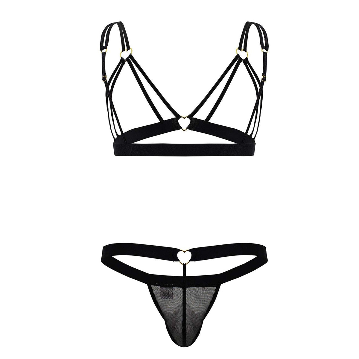 CandyMan Sheer Mesh Harness Two Piece Outfit - Black
