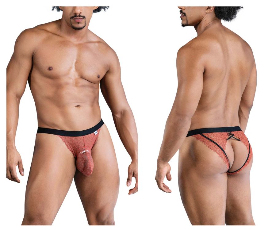 CandyMan Lace Jockstrap - Black-Terracotta