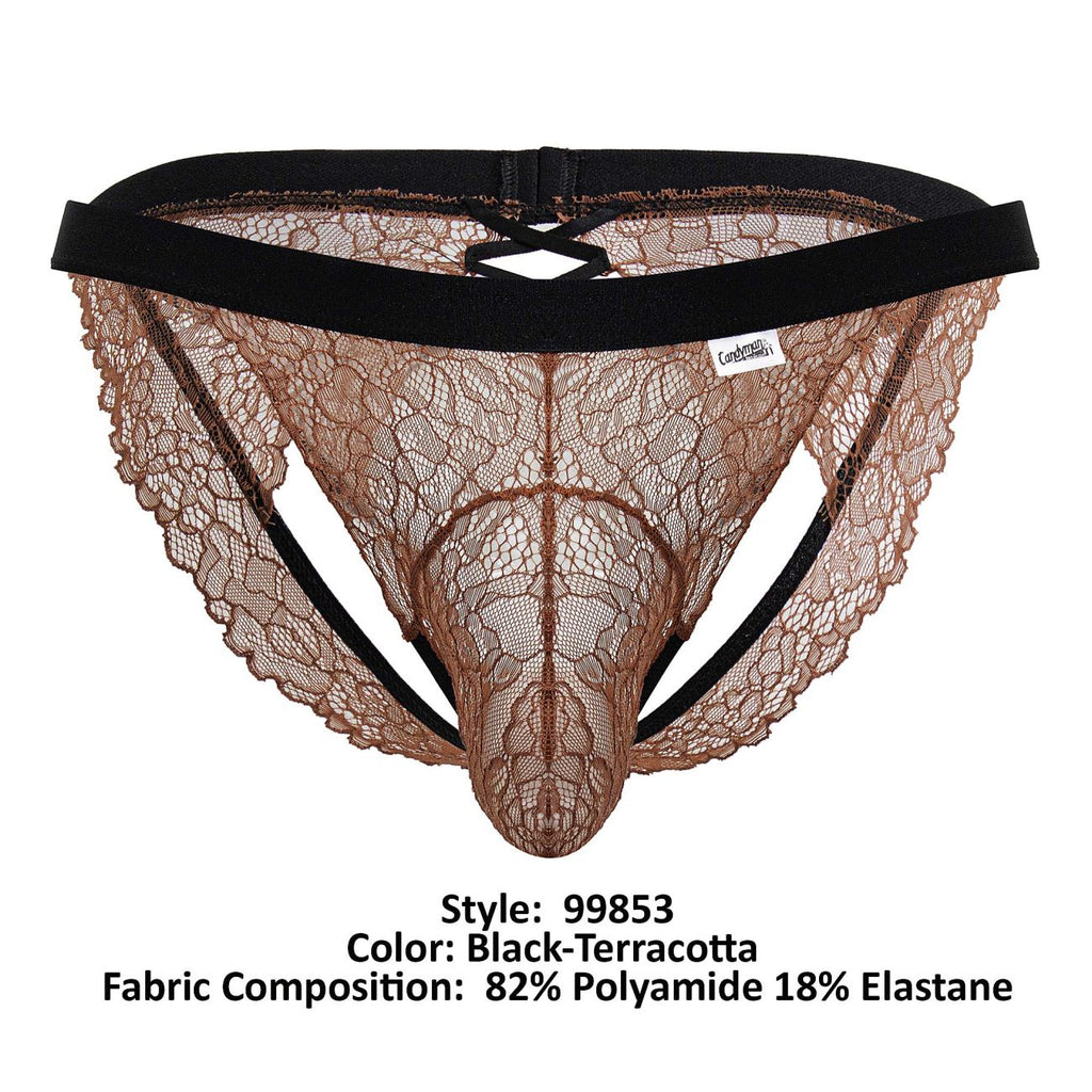 CandyMan Lace Jockstrap - Black-Terracotta