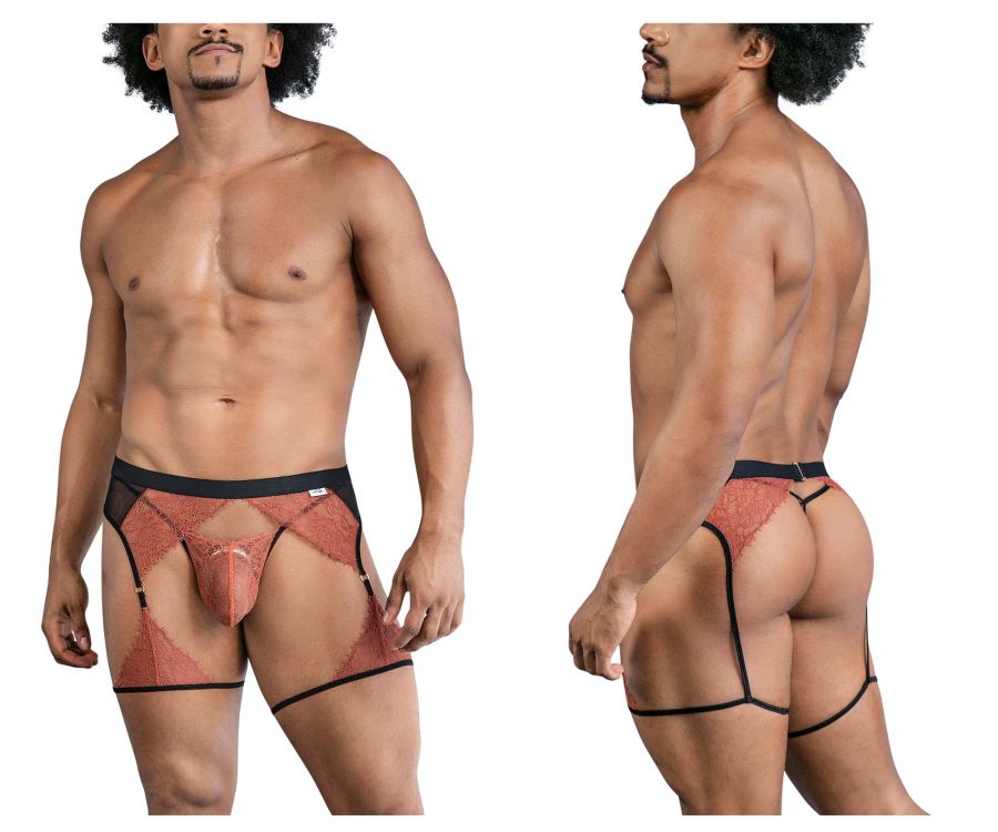 CandyMan Lace-Garter Outfit - Black-Terracotta