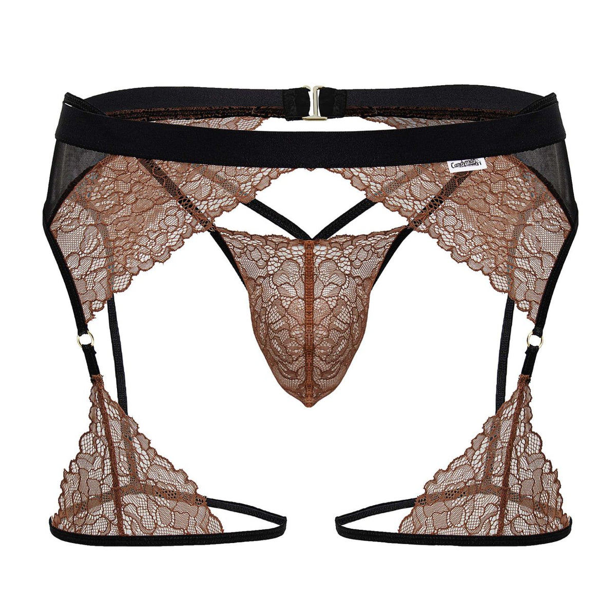 CandyMan Lace-Garter Outfit - Black-Terracotta