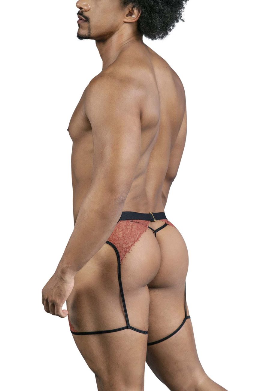 CandyMan Lace-Garter Outfit - Black-Terracotta
