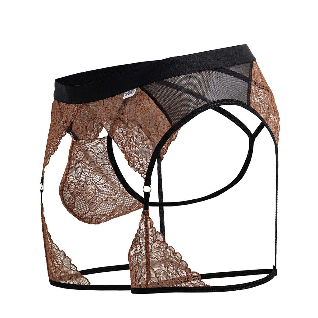 CandyMan Lace-Garter Outfit - Black-Terracotta