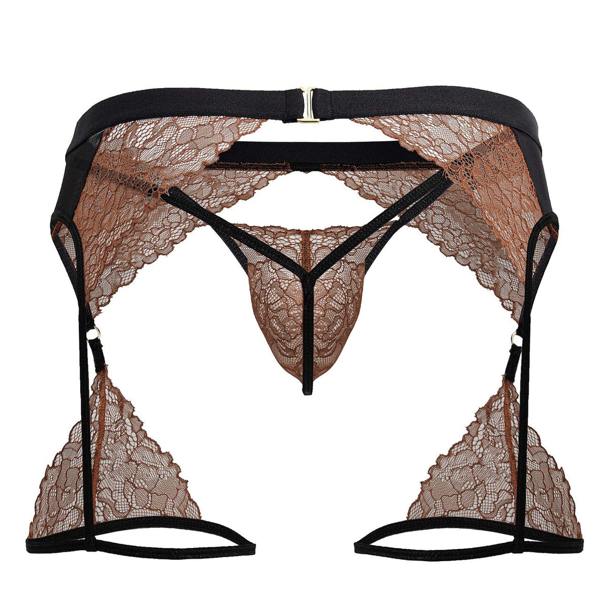 CandyMan Lace-Garter Outfit - Black-Terracotta