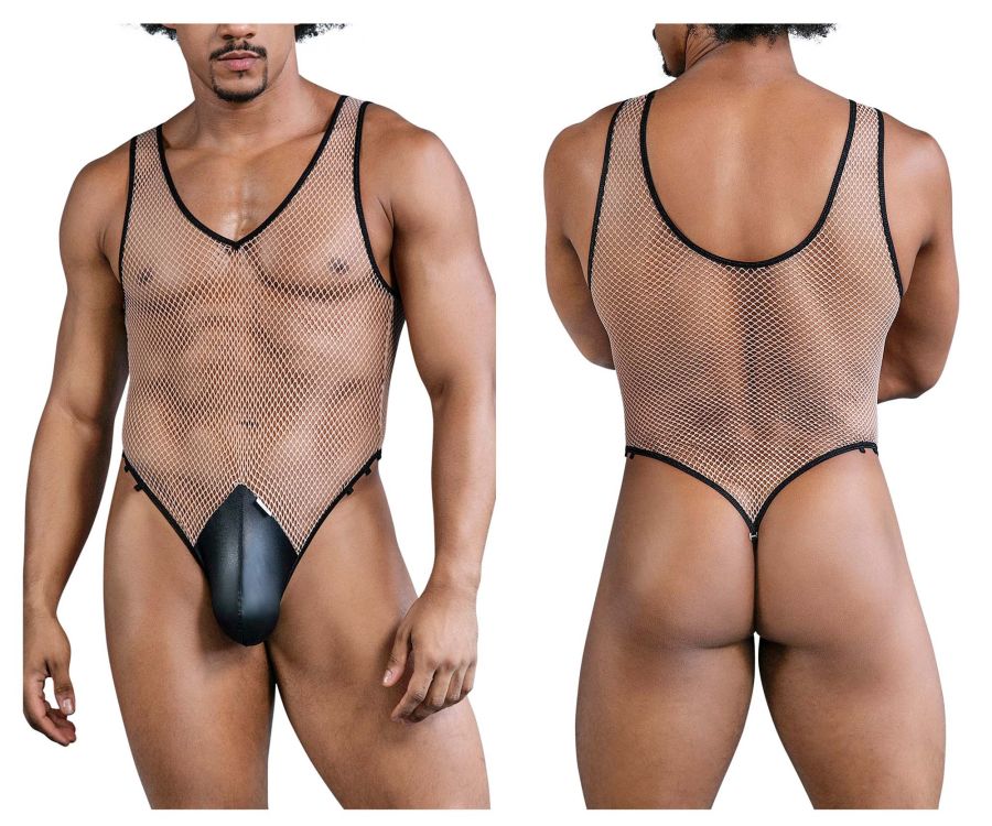 CandyMan Fishnet Bodysuit - Beige-Black