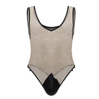 CandyMan Fishnet Bodysuit - Beige-Black