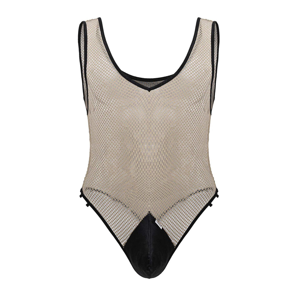 CandyMan Fishnet Bodysuit - Beige-Black