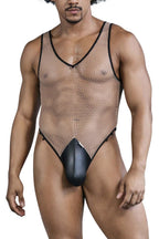 CandyMan Fishnet Bodysuit - Beige-Black