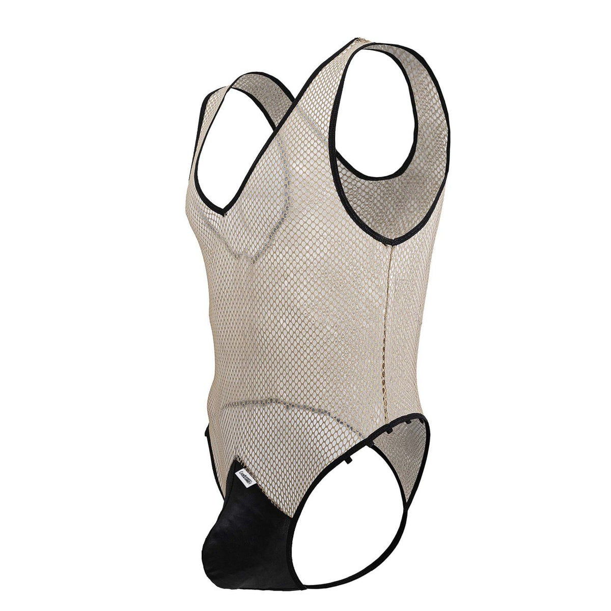 CandyMan Fishnet Bodysuit - Beige-Black