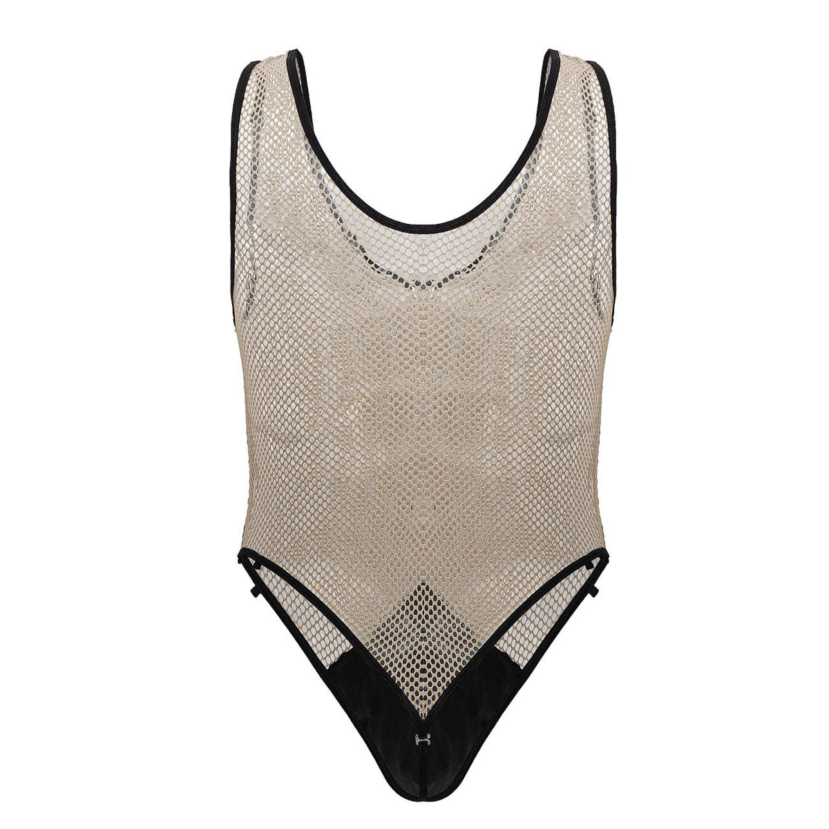 CandyMan Fishnet Bodysuit - Beige-Black