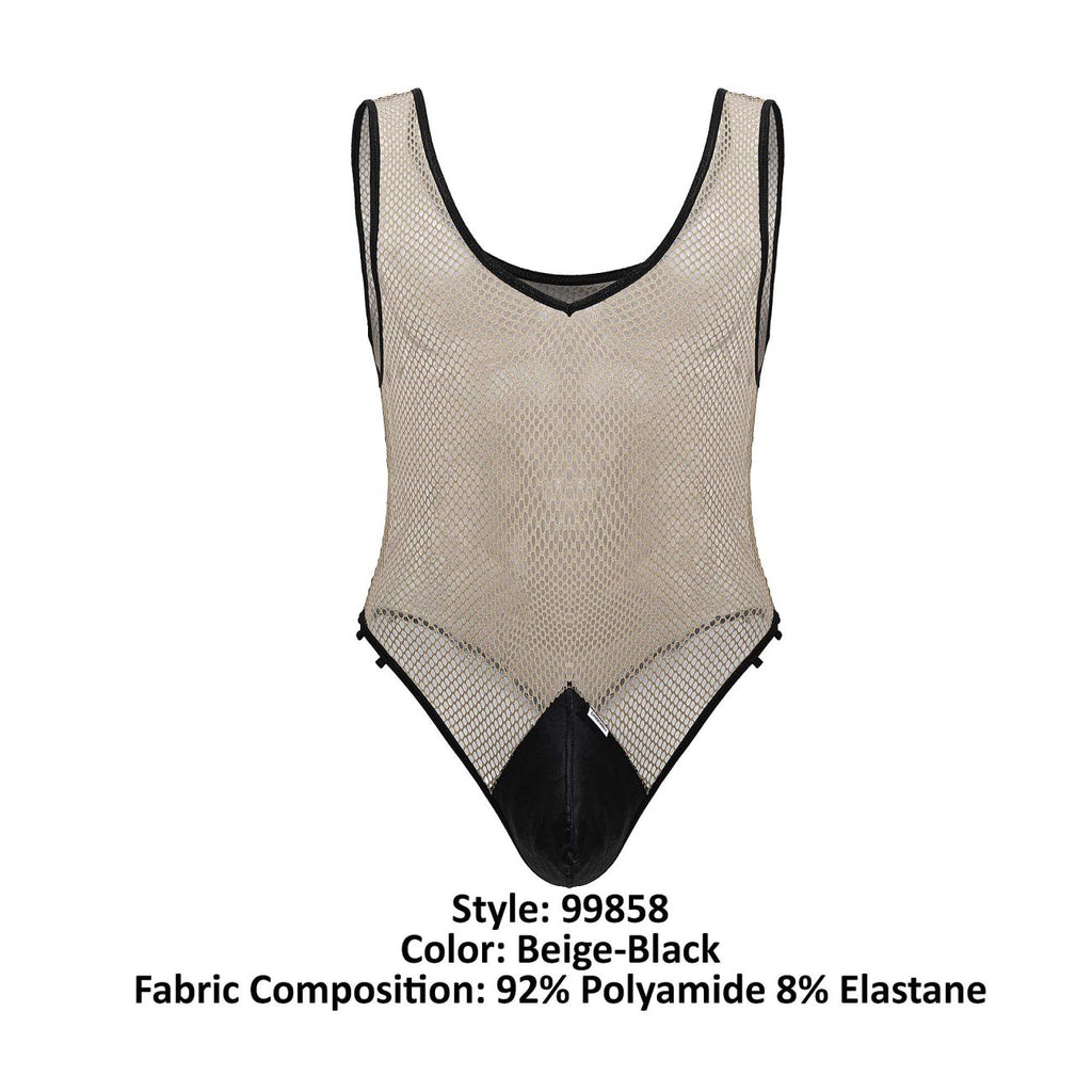 CandyMan Fishnet Bodysuit - Beige-Black