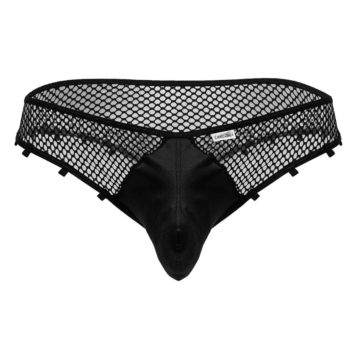 CandyMan Faux Leather Front Fishnet Thongs - Black