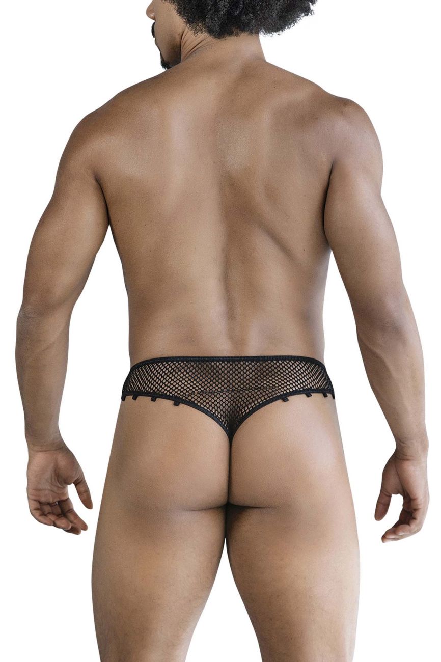 CandyMan Faux Leather Front Fishnet Thongs - Black