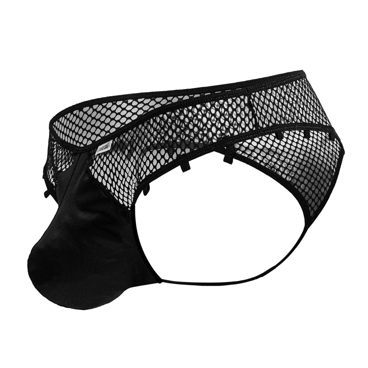 CandyMan Faux Leather Front Fishnet Thongs - Black