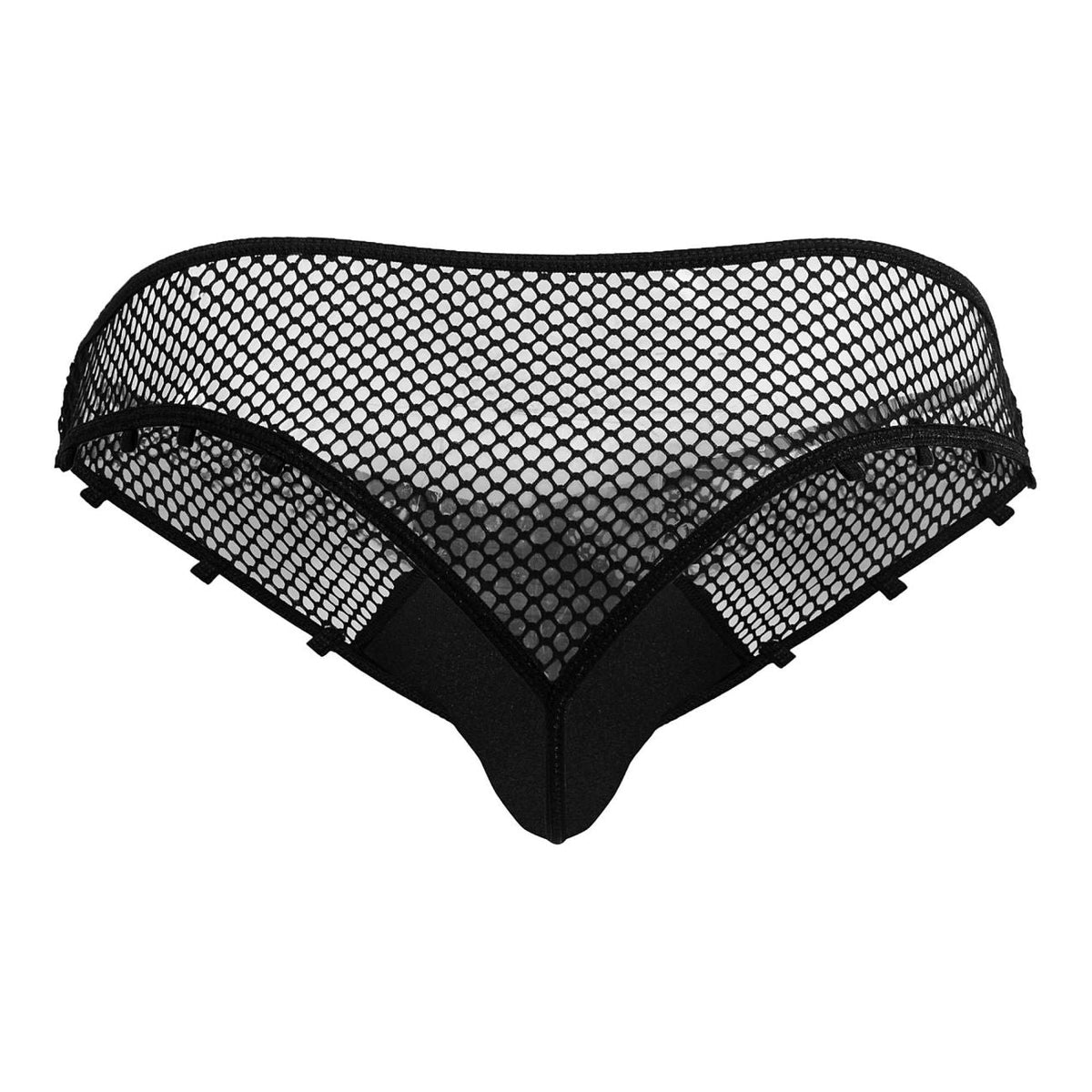 CandyMan Faux Leather Front Fishnet Thongs - Black