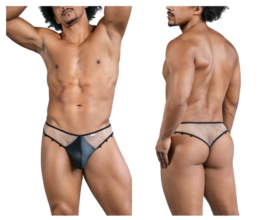 CandyMan Fishnet Thongs - Nude-Black